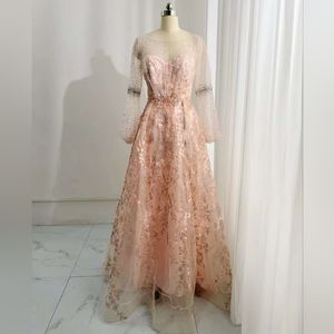 Size 3XL-6XL long sleeves pink embroidery gown